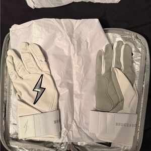 Bruce Bolt White and Gray Men's Batting Gloves